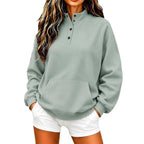 Women's Oversized Button Stand Collar Sweatshirt with Pocket