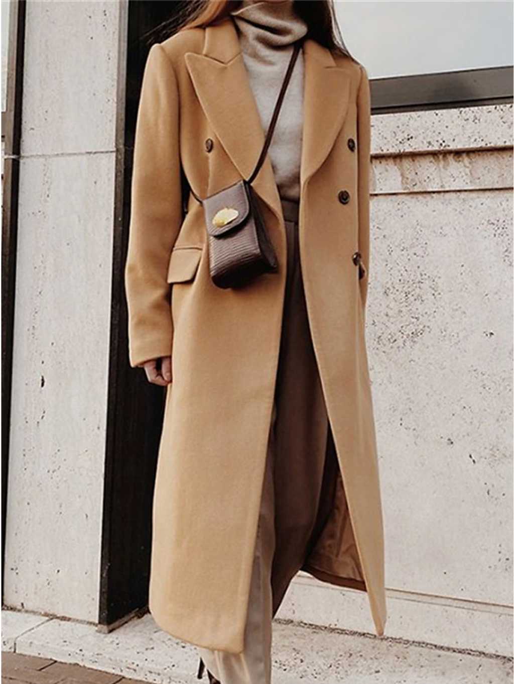 Women's Oversized Double-Breasted Peak Lapel Coat