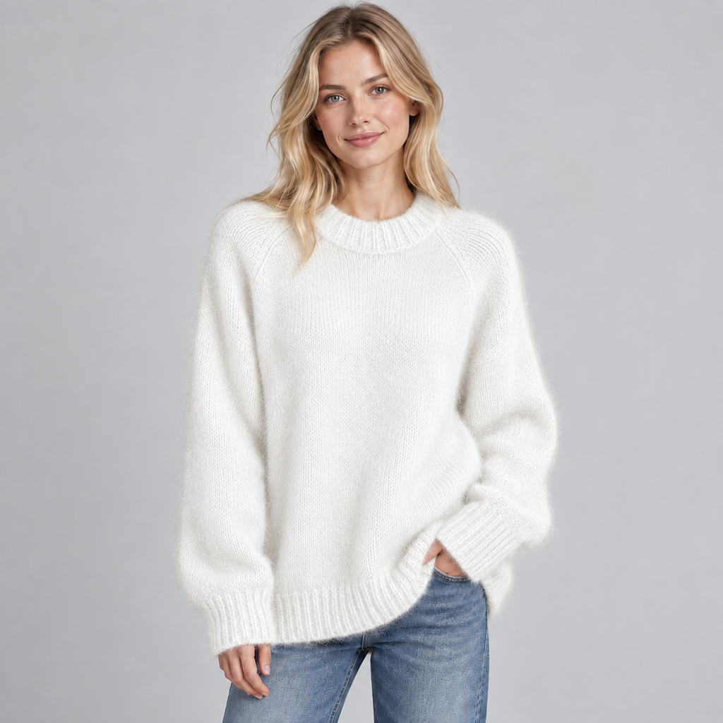 Women's Oversized Fluffy Knit Raglan Crew Neck Sweater