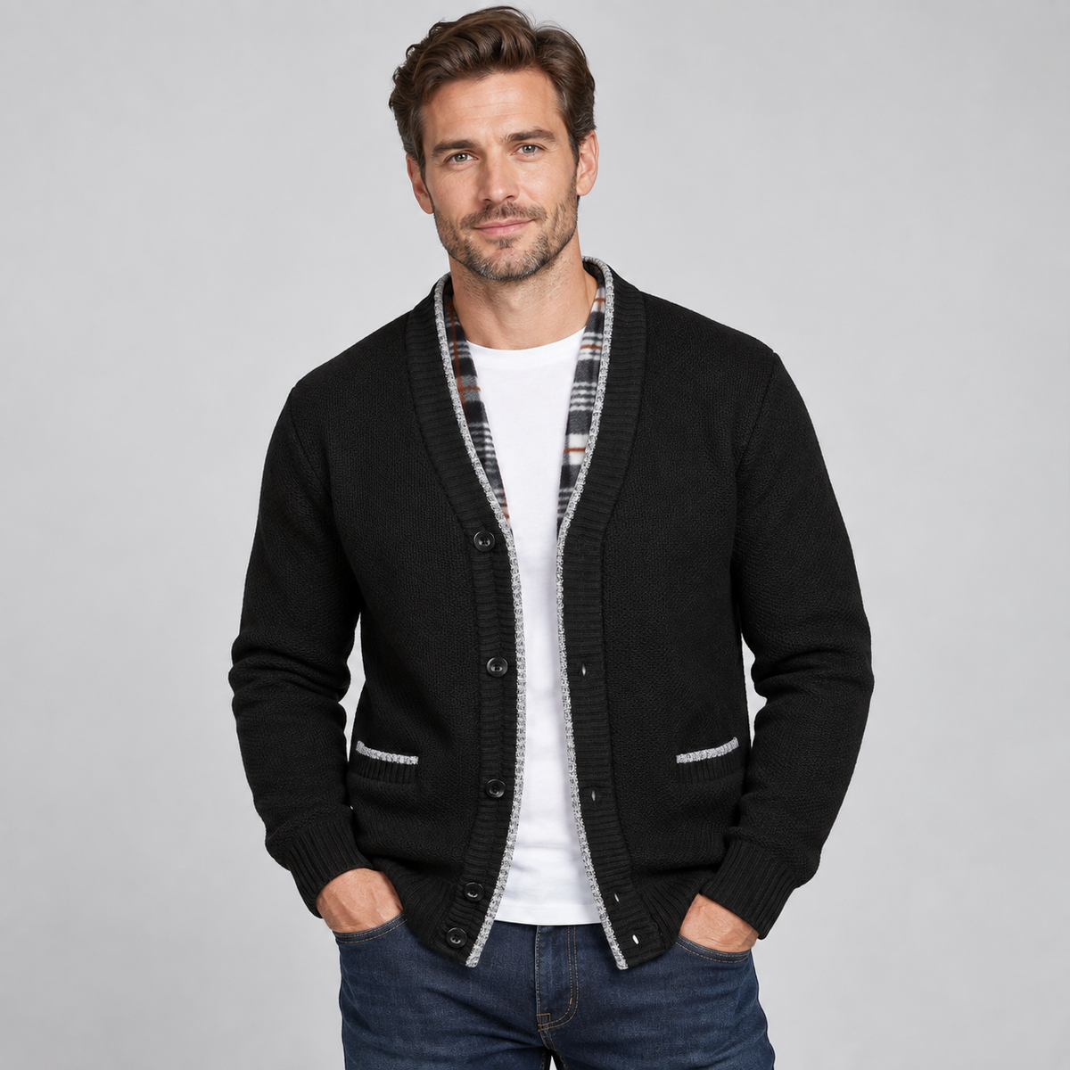 Men's Fleece Lined Shawl Collar Knit Cardigan