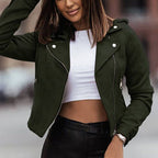 Women's Faux Suede Cropped Biker Jacket with Asymmetric Zip