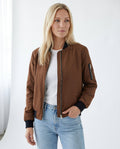 Women's Classic Zip-Up Bomber Jacket with Sleeve Pocket