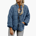 Women's Oversized Quilted Zip-Up Jacket with Stand Collar