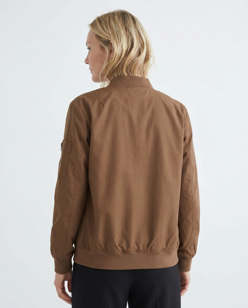 Women's Classic Zip-Up Bomber Jacket with Sleeve Pocket