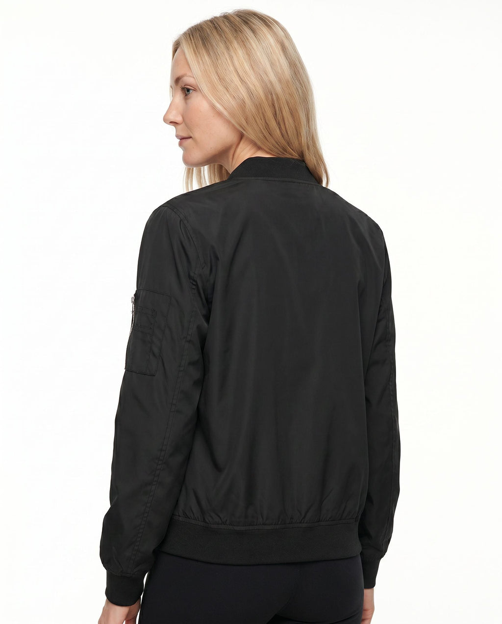 Women's Classic Zip-Up Bomber Jacket with Sleeve Pocket