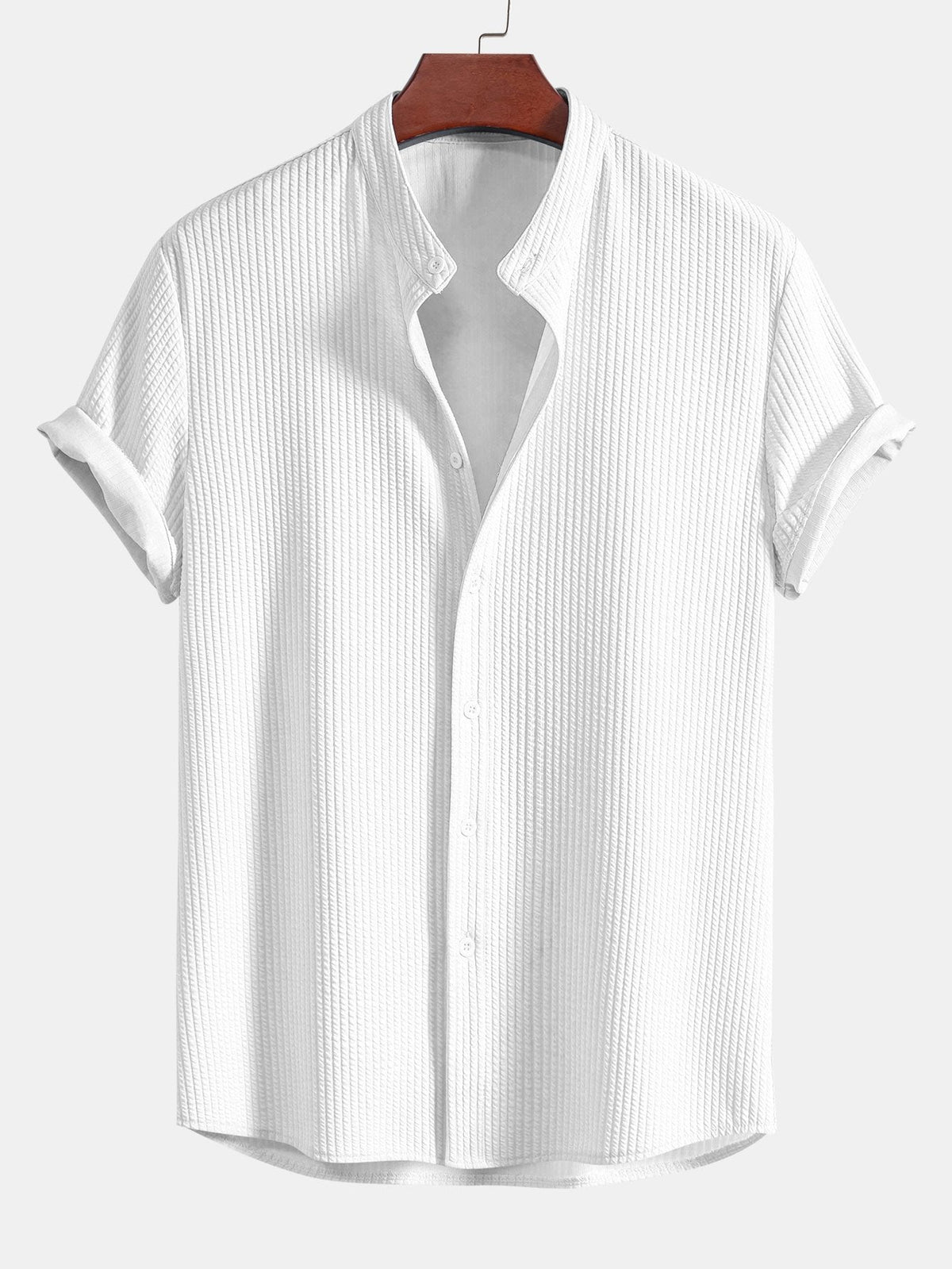 Men's Textured Short Sleeve Mandarin Collar Shirt