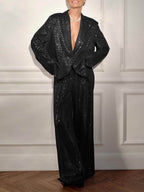 Women's Oversized Sequin Blazer Jacket with Lapel Collar