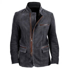 Men's Faux Suede Stand Collar Zip Blazer Jacket