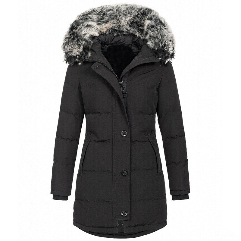 Women's Quilted Parka Coat with Faux Fur Trim Hood