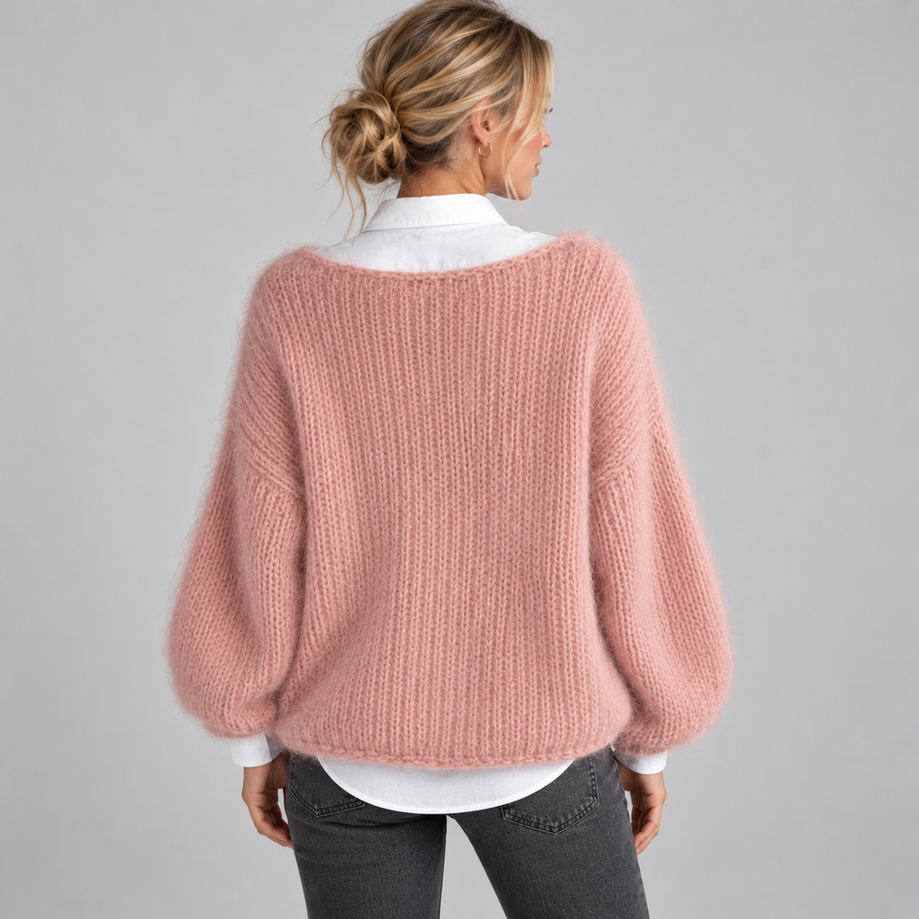 Women's Chunky Fluffy Knit Boat Neck Sweater