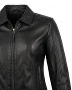 Women's Faux Leather Racer Jacket with Snap Collar