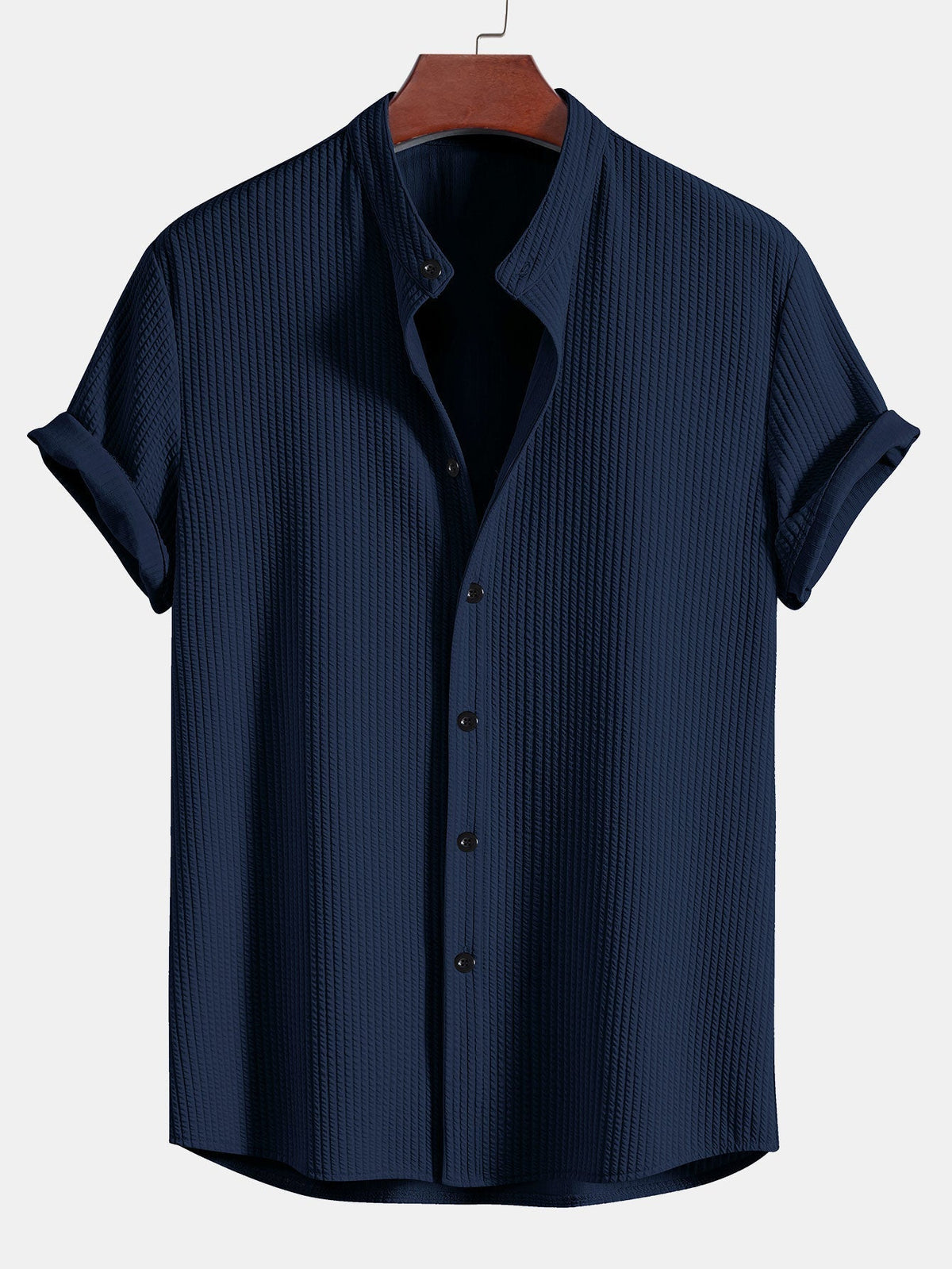 Men's Textured Short Sleeve Mandarin Collar Shirt
