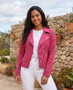 Women's Slim Fit Faux Suede Biker Jacket with Zip Pockets