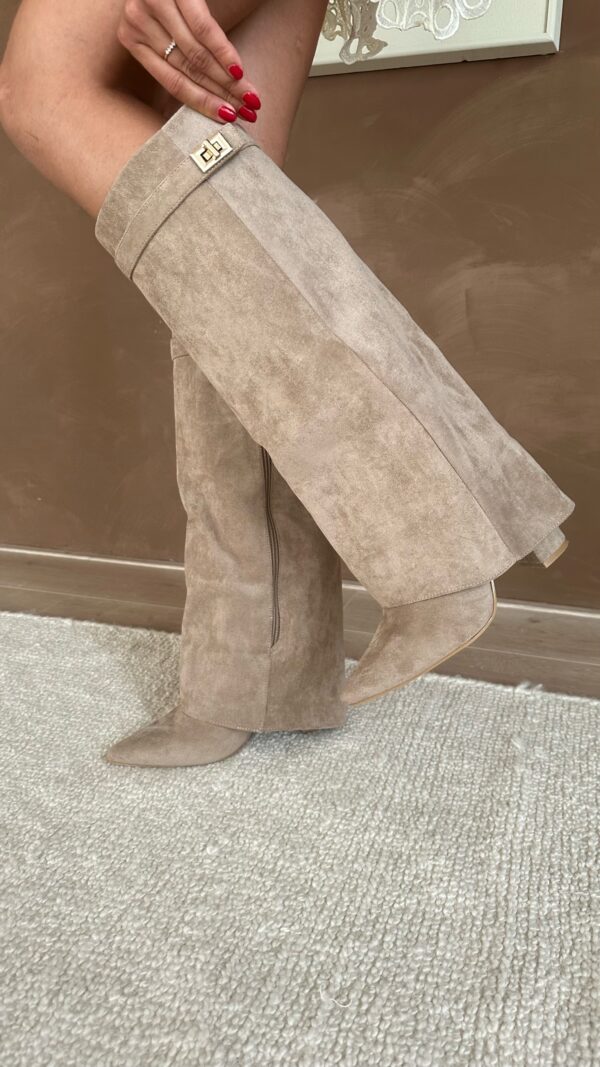 Women's Faux Suede Fold-Over Knee-High Boots with Buckle Strap