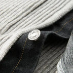 Men's Ribbed Knit Cardigan Jacket with Denim Trim