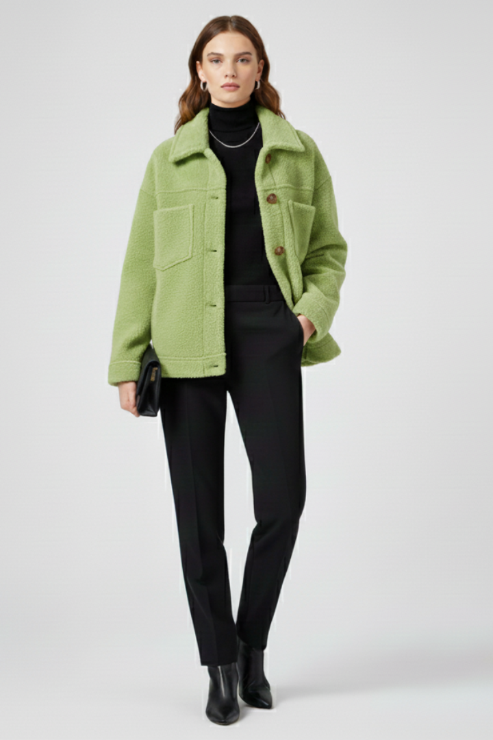 Women's Textured Teddy Shacket with Patch Pockets