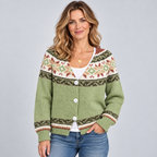 Women's Fair Isle Yoke V-Neck Button Cardigan