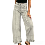 Women's High-Waisted Wide-Leg Jeans with Ruffle Hem