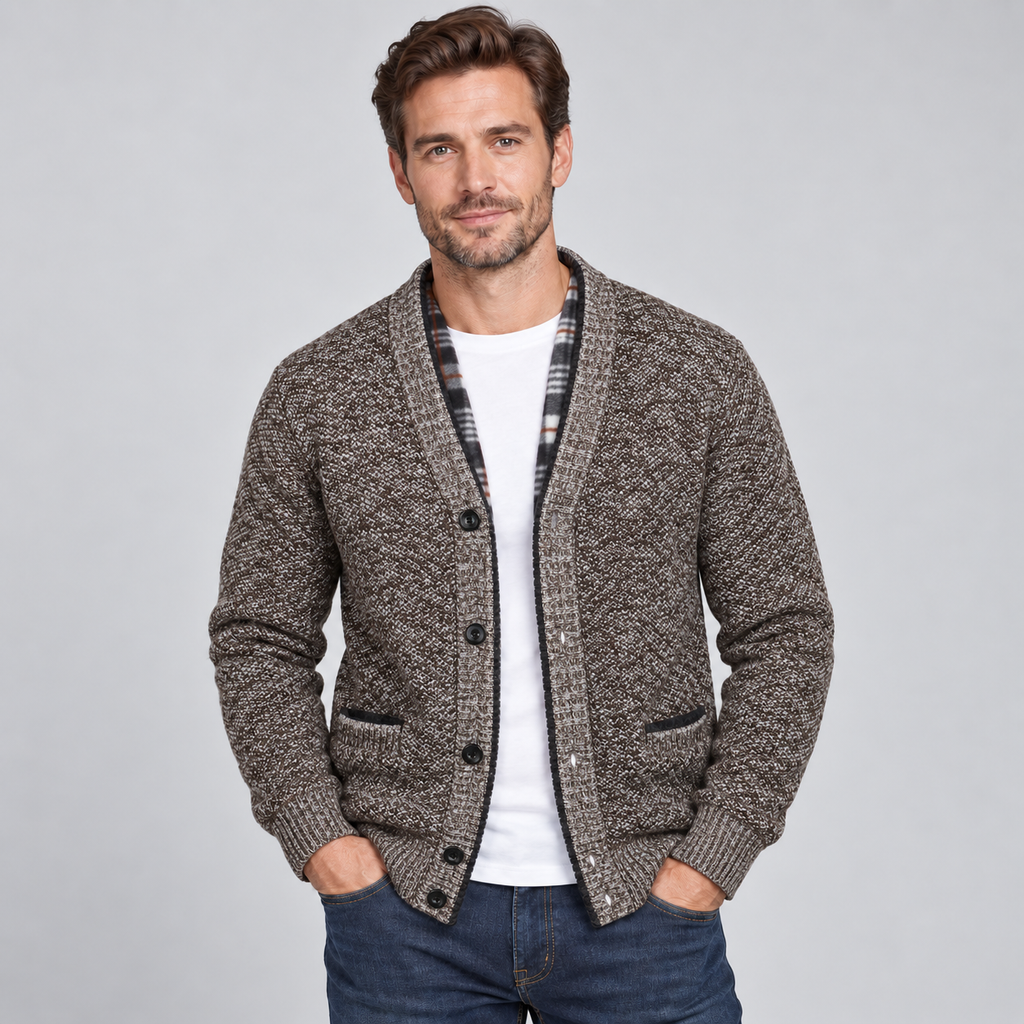 Men's Fleece Lined Shawl Collar Knit Cardigan