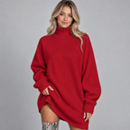 Women's Oversized Turtleneck Knit Sweater Dress