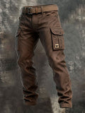 Men's Vintage Straight-Leg Cargo Trousers with Flap Pockets