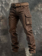 Men's Vintage Straight-Leg Cargo Trousers with Flap Pockets