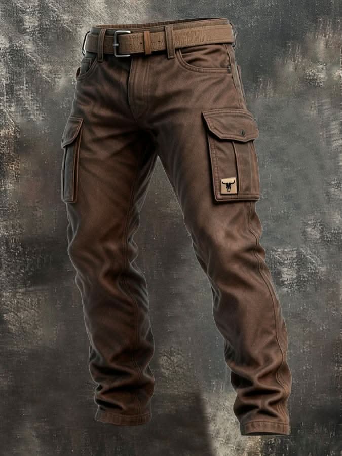 Men's Vintage Straight-Leg Cargo Trousers with Flap Pockets