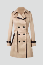 Women's Double-Breasted Belted Trench Coat with Contrast Trim
