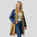 Women's Colour Block Longline Coat with Notch Lapel