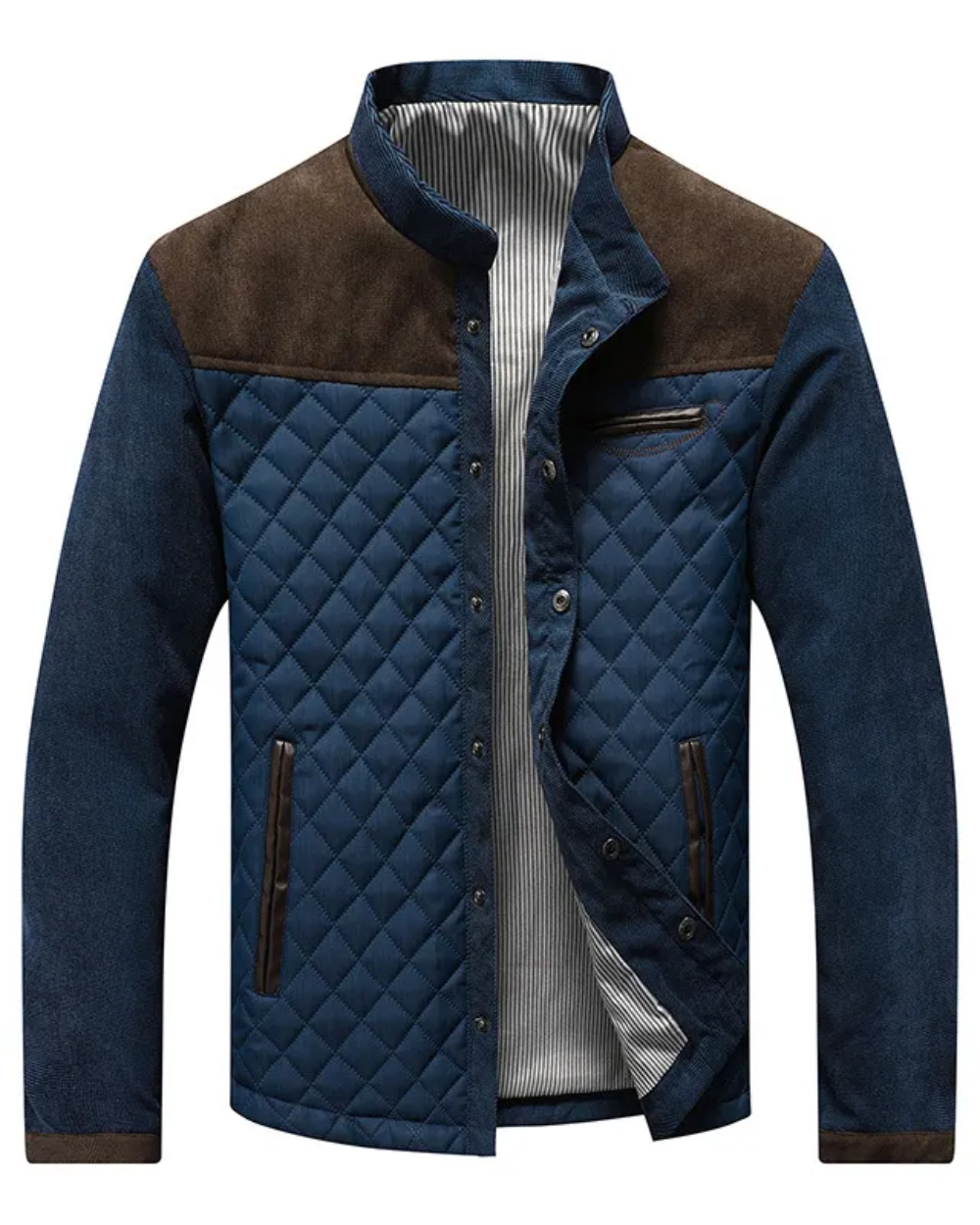 Men's Diamond Quilted Jacket with Corduroy Sleeves