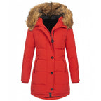 Women's Quilted Parka Coat with Faux Fur Trim Hood