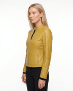 Women's Faux Leather Racer Jacket with Snap Collar