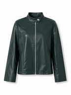 Women's Faux Leather Racer Jacket with Snap Collar