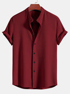Men's Textured Short Sleeve Mandarin Collar Shirt