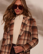 Women's Tartan Plaid Single-Button Longline Blazer