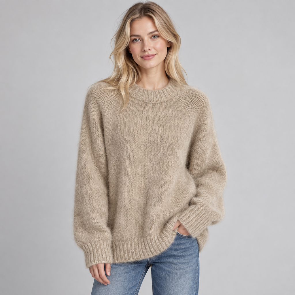 Women's Oversized Fluffy Knit Raglan Crew Neck Sweater