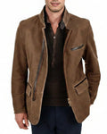Men's Faux Suede Stand Collar Zip Blazer Jacket