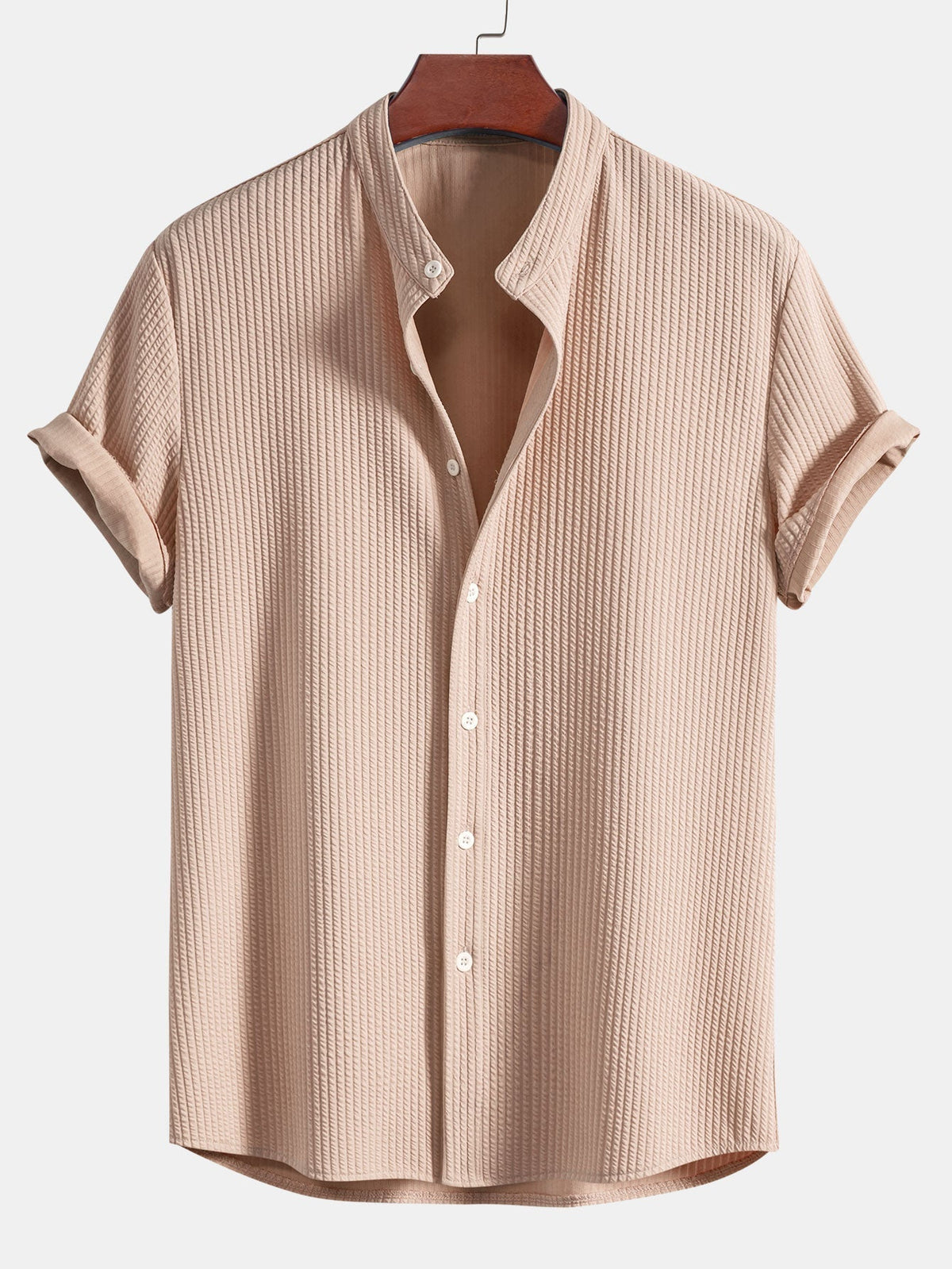 Men's Textured Short Sleeve Mandarin Collar Shirt