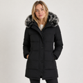 Women's Quilted Parka Coat with Faux Fur Trim Hood