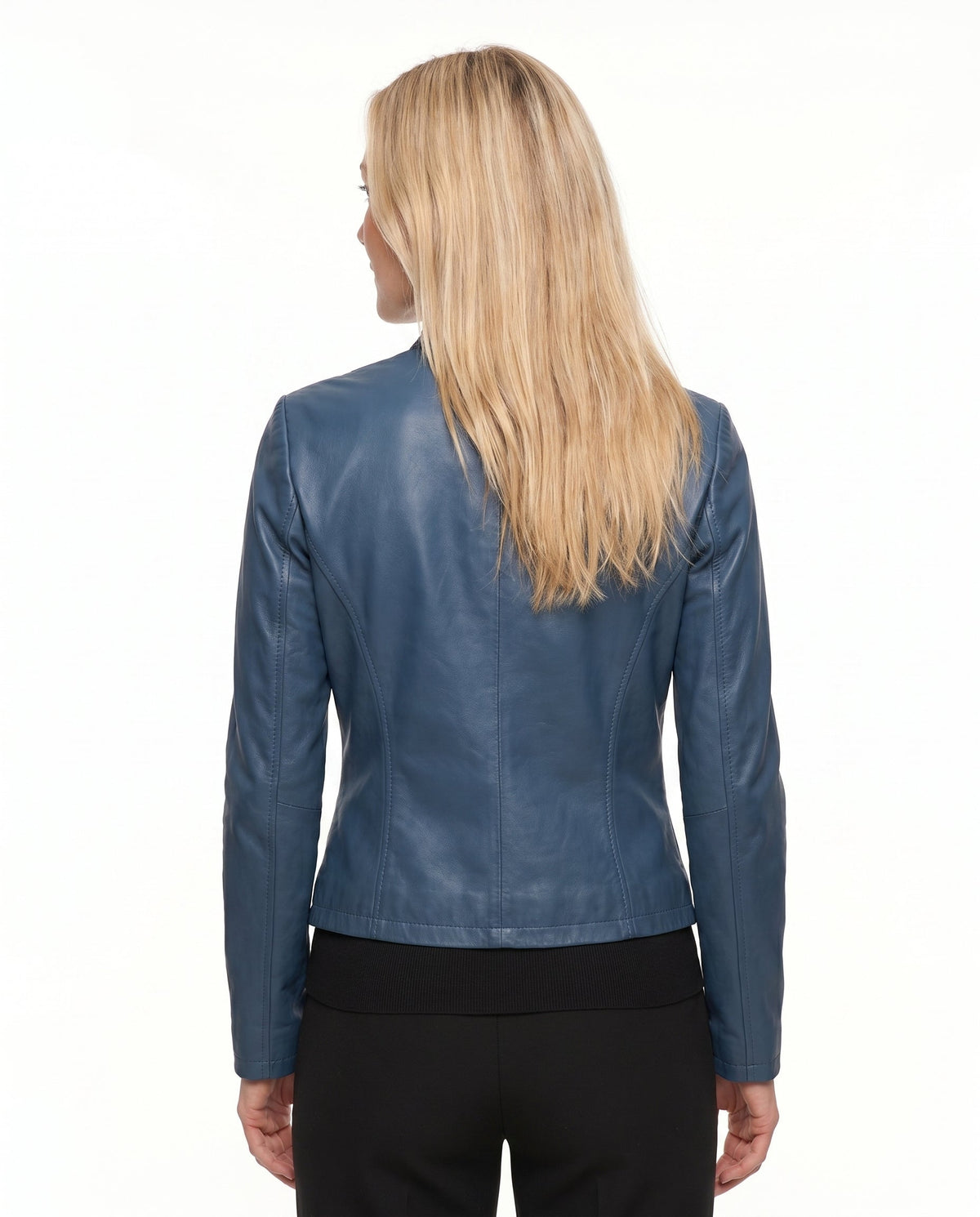 Women's Faux Leather Racer Jacket with Snap Collar