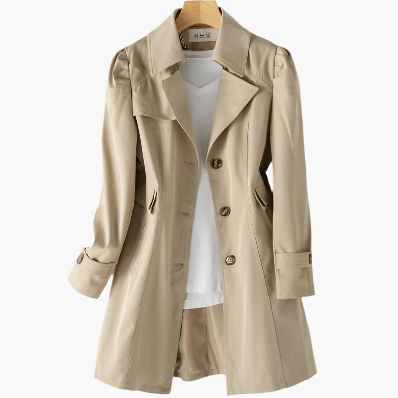 Women's Single-Breasted Fitted Trench Coat with Notch Lapel