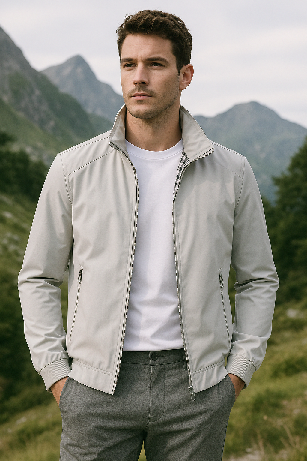 Men's Lightweight Stand Collar Zip-Up Bomber Jacket