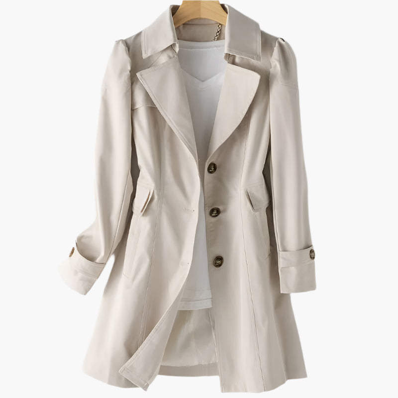 Women's Single-Breasted Fitted Trench Coat with Notch Lapel