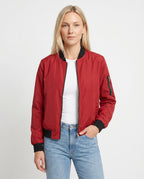 Women's Classic Zip-Up Bomber Jacket with Sleeve Pocket
