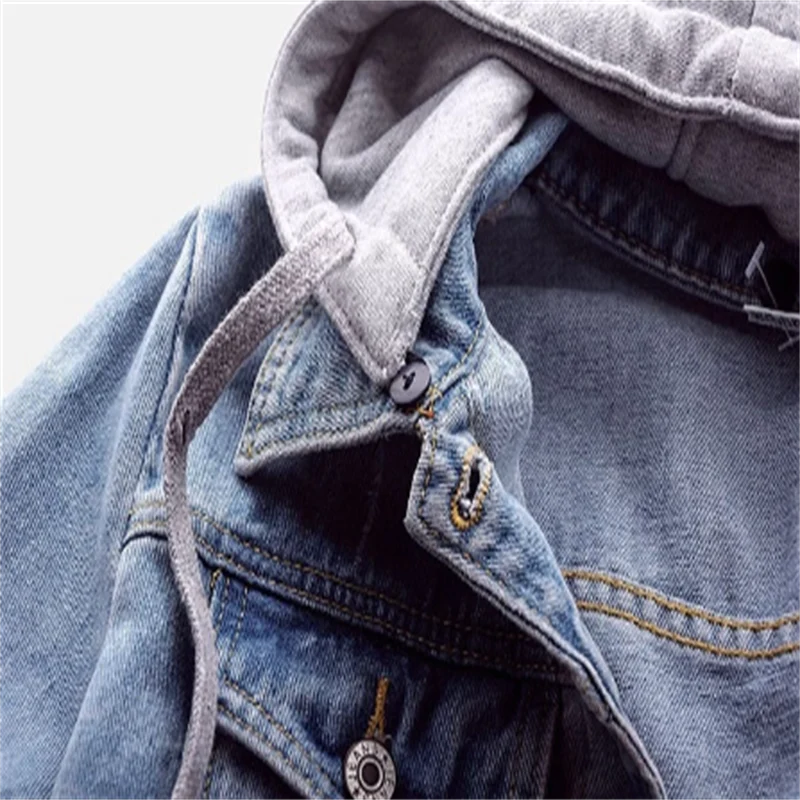 Women's Cropped Denim Jacket with Drawstring Jersey Hood