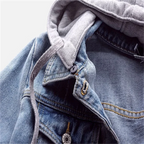 Women's Cropped Denim Jacket with Drawstring Jersey Hood