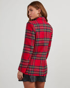 Women's Tartan Plaid Single-Button Longline Blazer
