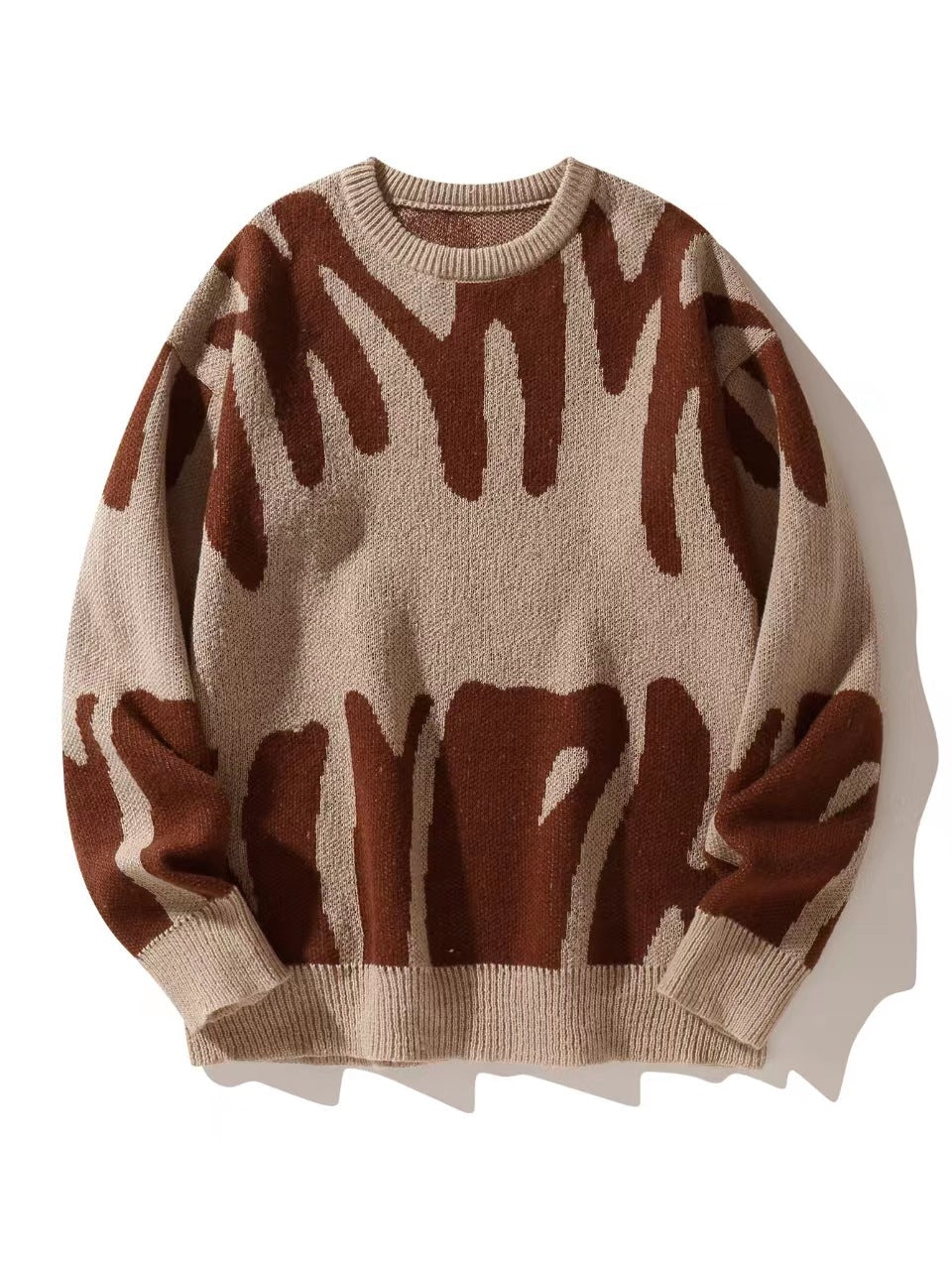 Men's Oversized Abstract Jacquard Crew Neck Knit Sweater
