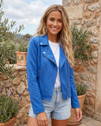 Women's Slim Fit Faux Suede Biker Jacket with Zip Pockets