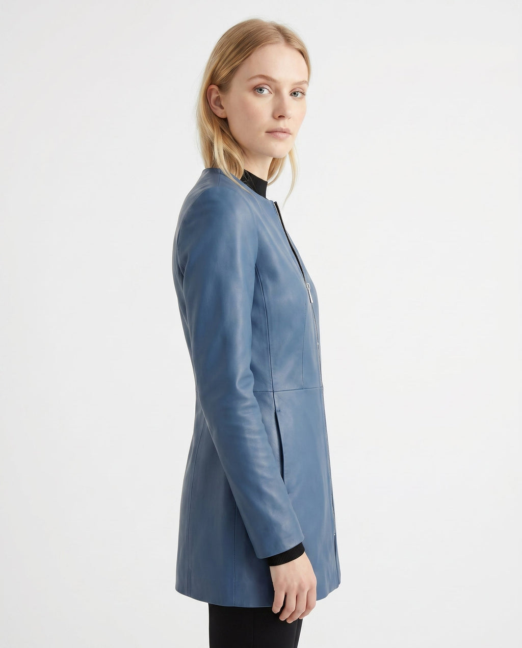 Women's Faux Leather Racer Jacket with Snap Collar